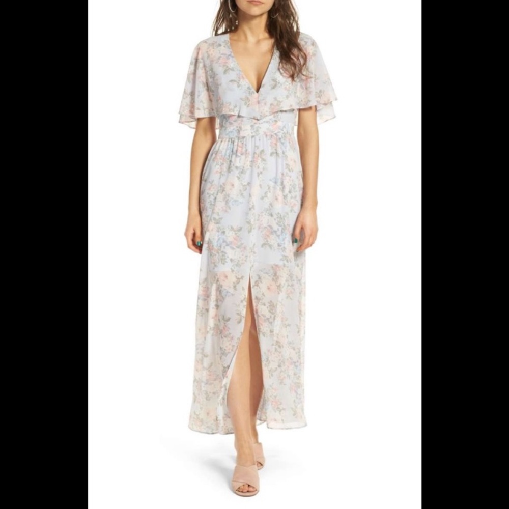 WAYF Love Note Floral Flutter Sleeve Maxi Dress M